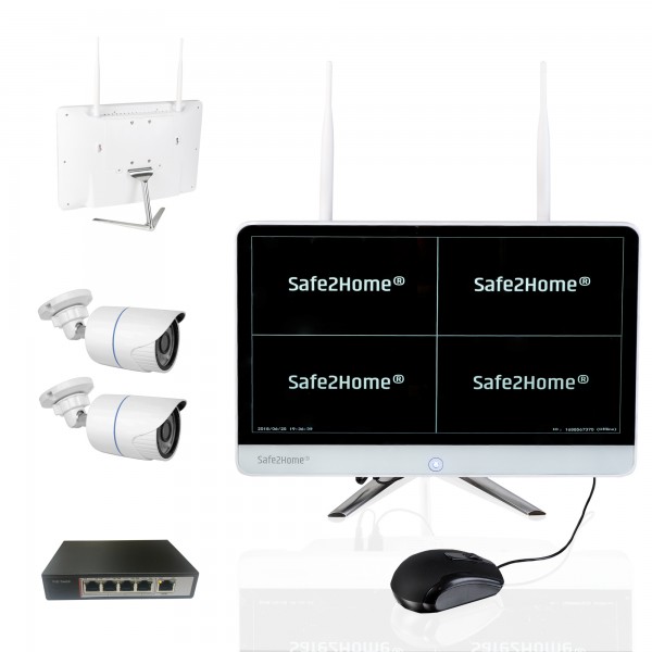 Safe2Home® POE / Funk 4 Überwachungskamera Set Kanal Secure S1.1 - 2x Full HD POE Cam Nachtsicht -